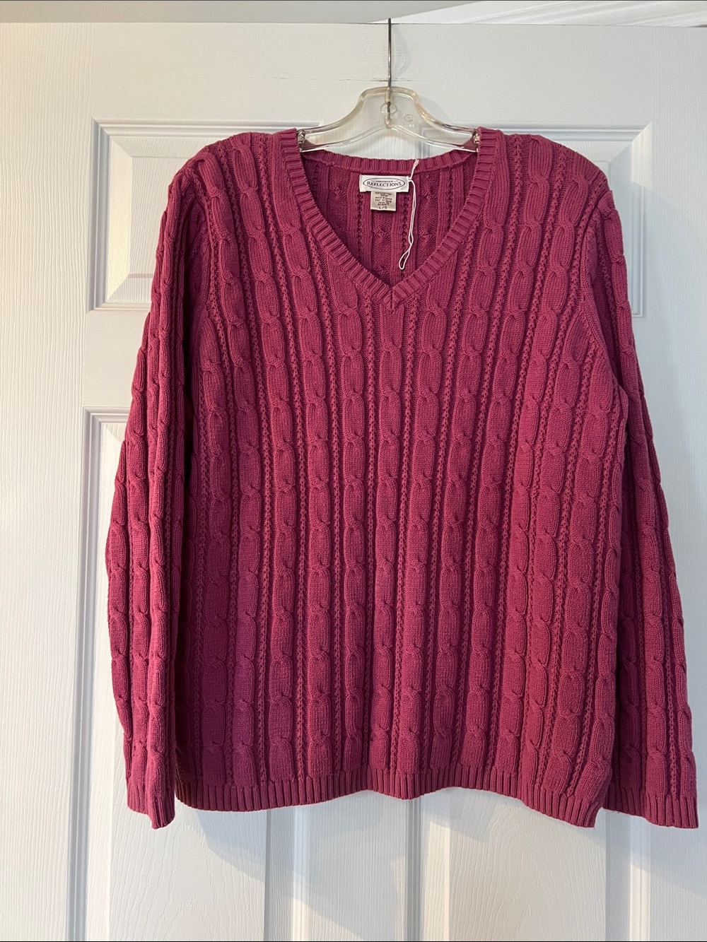 Northern Reflections Raspberry Cable Knit V-Neck Sweater